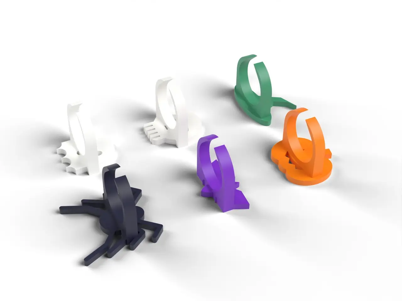 Halloween Party Rings - Spider, Bat, Pumpkin, Ghost, Skull and Witch Hat Rings, No Supports (OpenSCAD) — modelo 3D