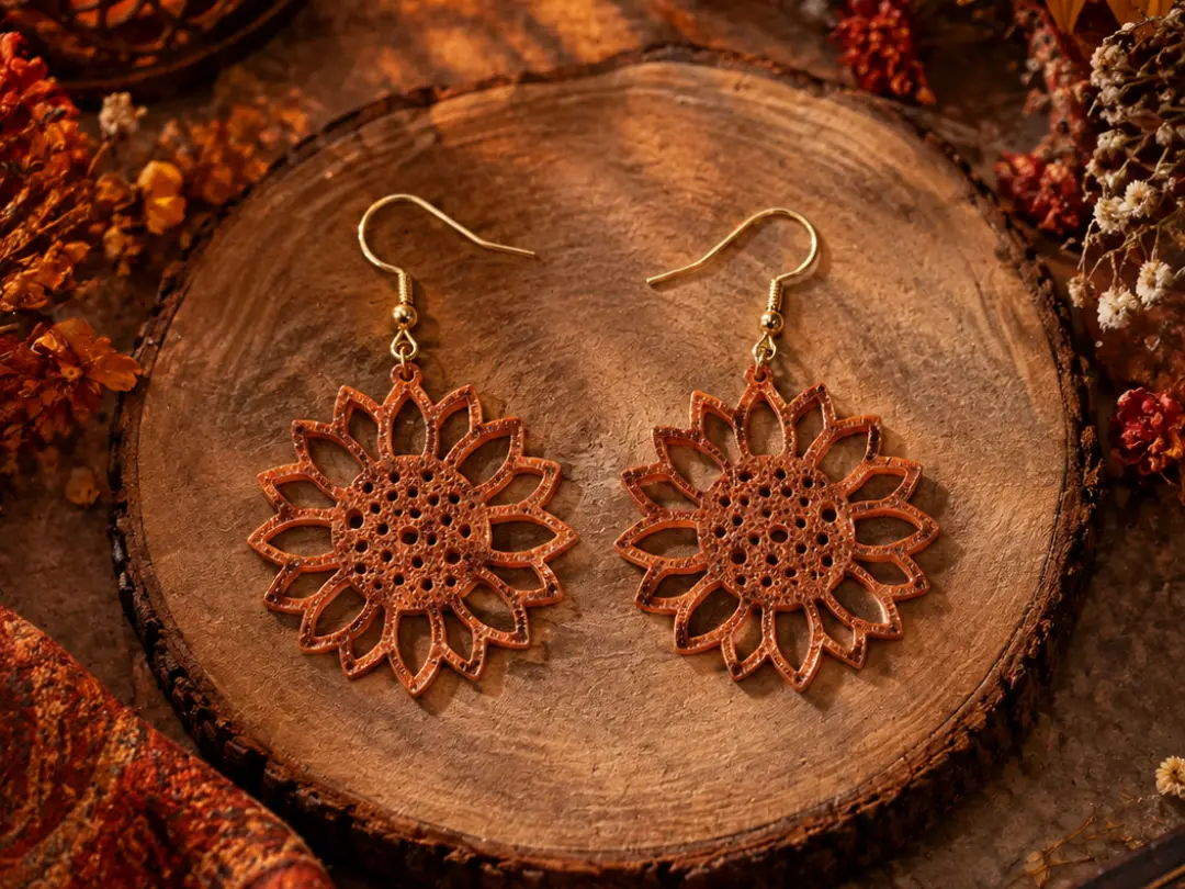 Pierced sunflower earrings — modelo 3D