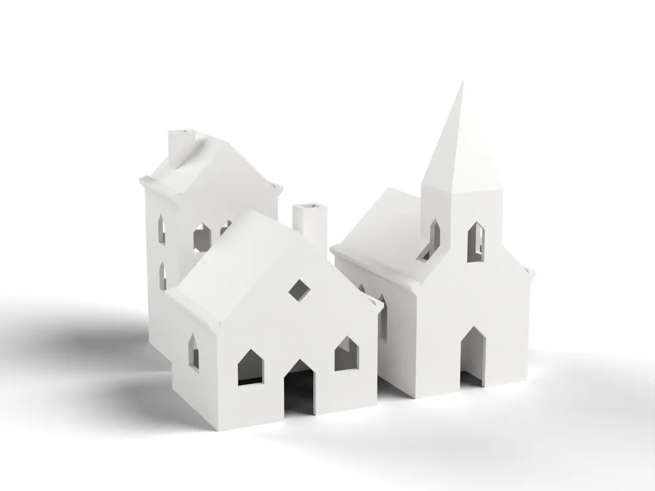 Christmas Village Houses - Cottage, Church and Townhouse for LED Tea Lights (OpenSCAD) — modelo 3D