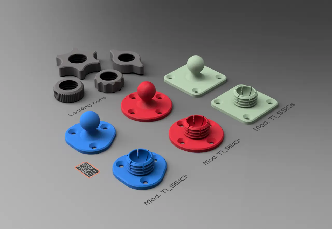 Snap-fit ball joint with locking nut - Giunto Sferico ad incastro con ghiera di blocco — modelo 3D