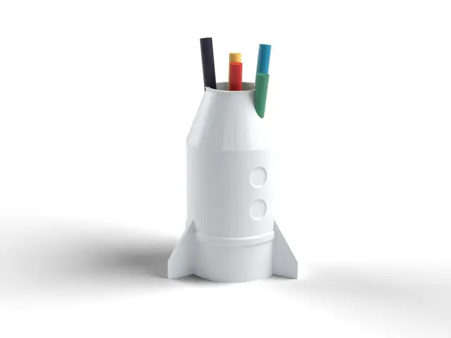 Rocket Pen Holder - Space Rocket Pencil Cup for Kids Desk, No Supports (OpenSCAD) — modelo 3D
