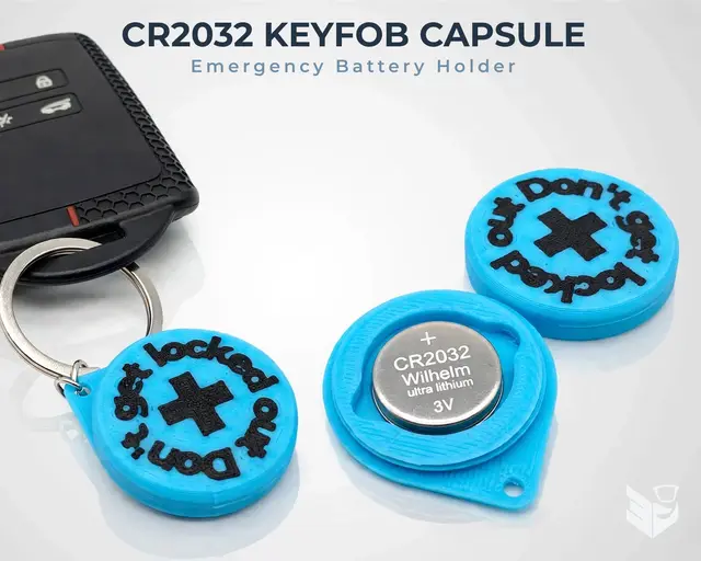 CR2032 Emergency Keyfob Capsule – "Don't Get Locked Out!" — modelo 3D