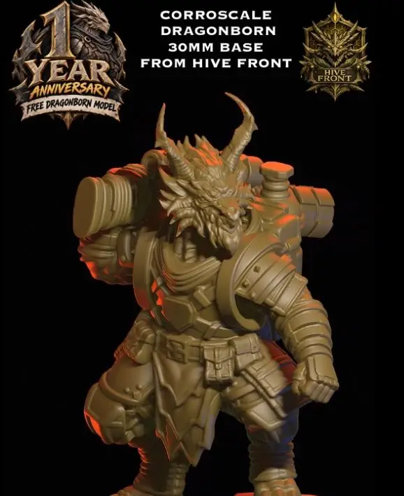 CORROSCALE DRAGONBORN - 30mm Base — modelo 3D