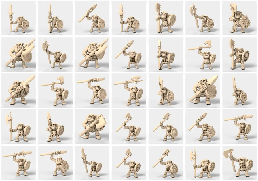 35 bald medieval orcs with spear and shield [MEDSPEARSH_lot1] — modelo 3D