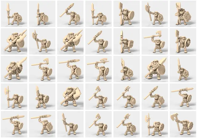 35 bald medieval orcs with spear and shield [MEDSPEARSH_lot1] — modelo 3D