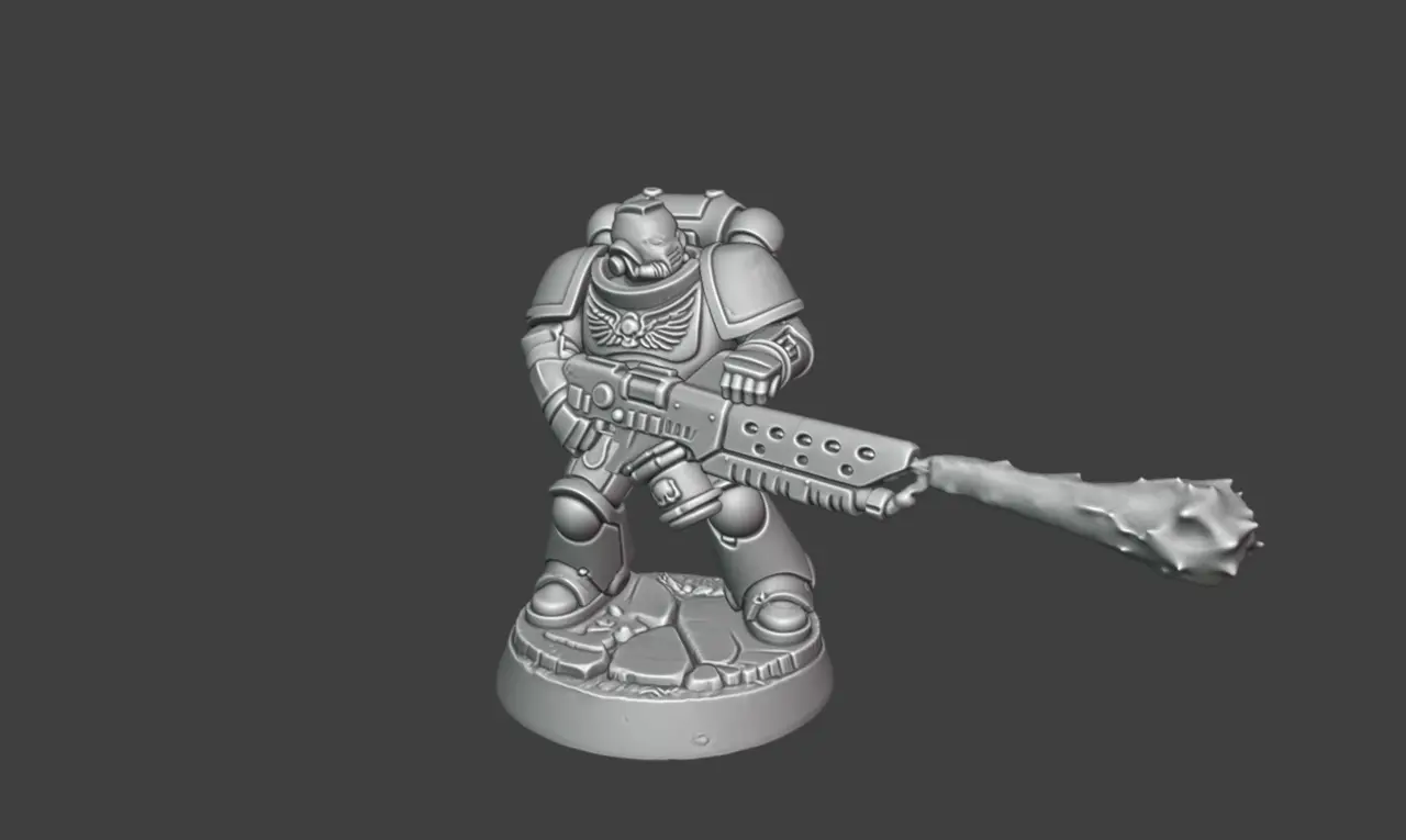 A Space Marine with a flamethrower from Warhammer. — modelo 3D
