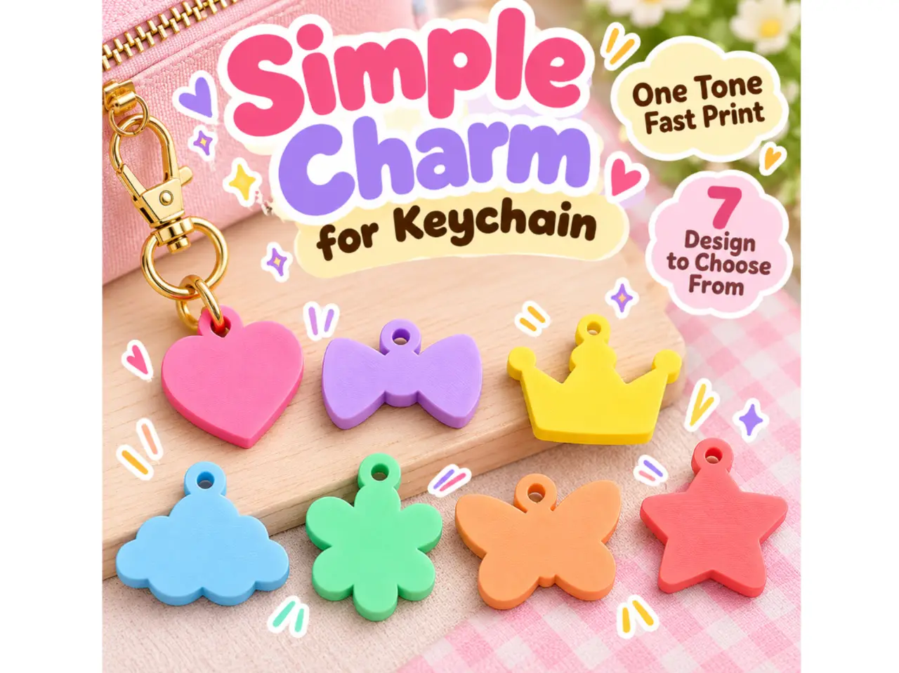 Cute Mini Keychain Charms | 7 Designs | Fast Print — modelo 3D