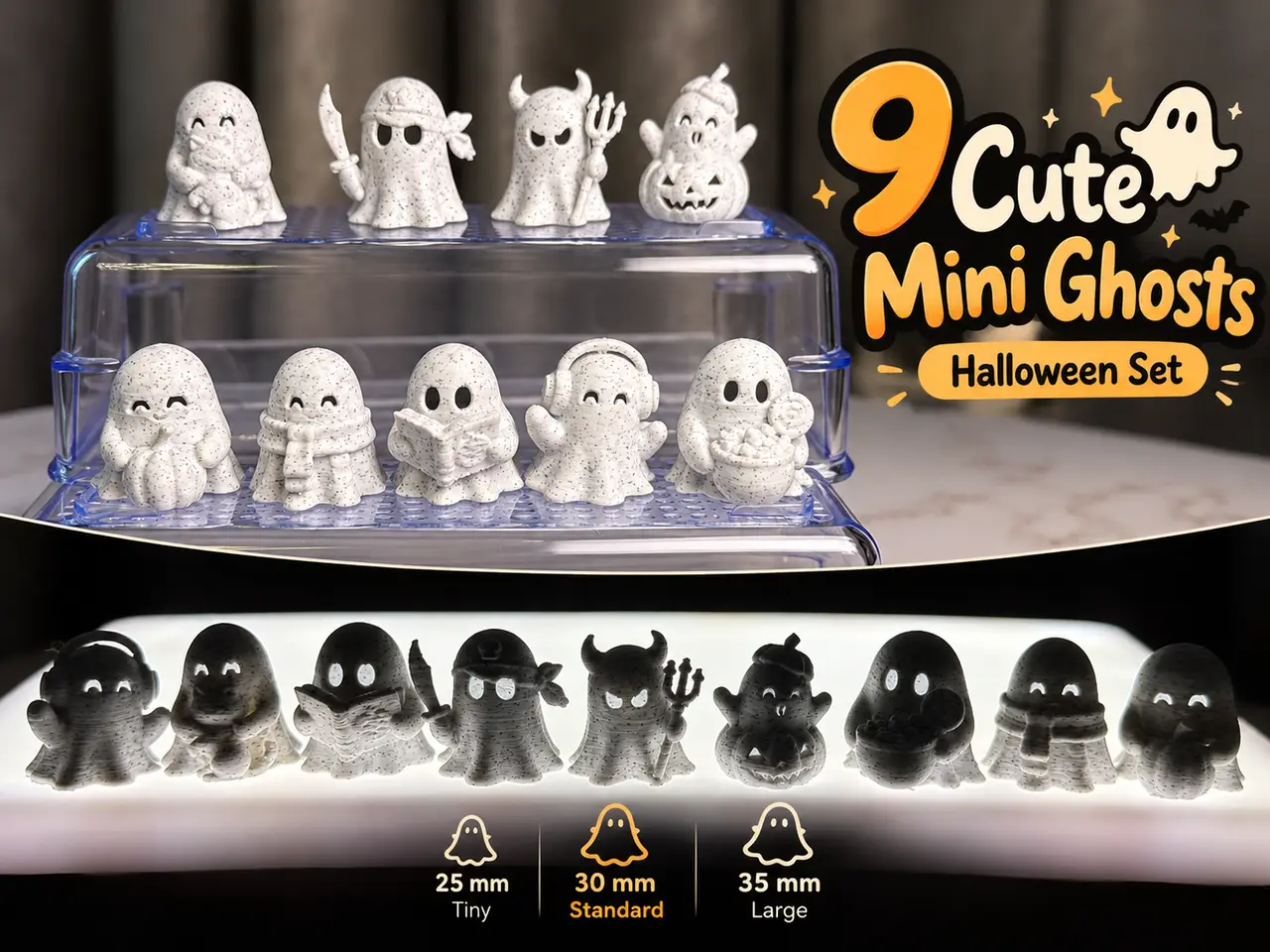 9 Cute Mini Ghosts – Halloween Figurine Set — modelo 3D