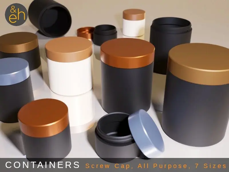 Container - Screw Cap, 4 Sizes, All Purpose - Tin, Box, Can — modelo 3D