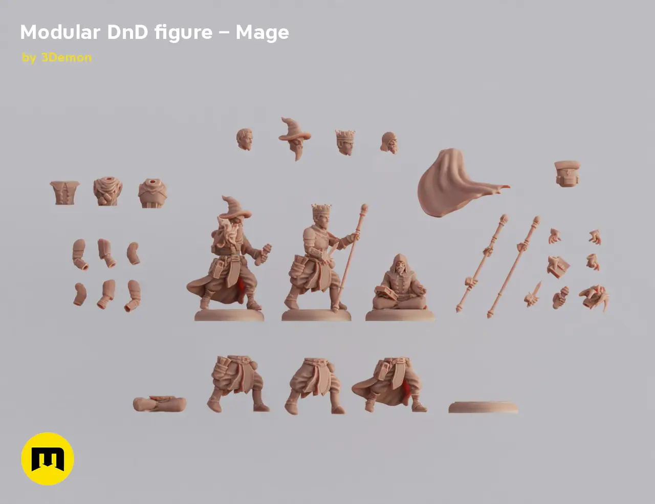 Modular magnetic DnD figure – Mage — modelo 3D
