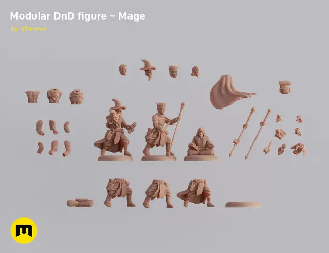 Modular magnetic DnD figure – Mage — modelo 3D