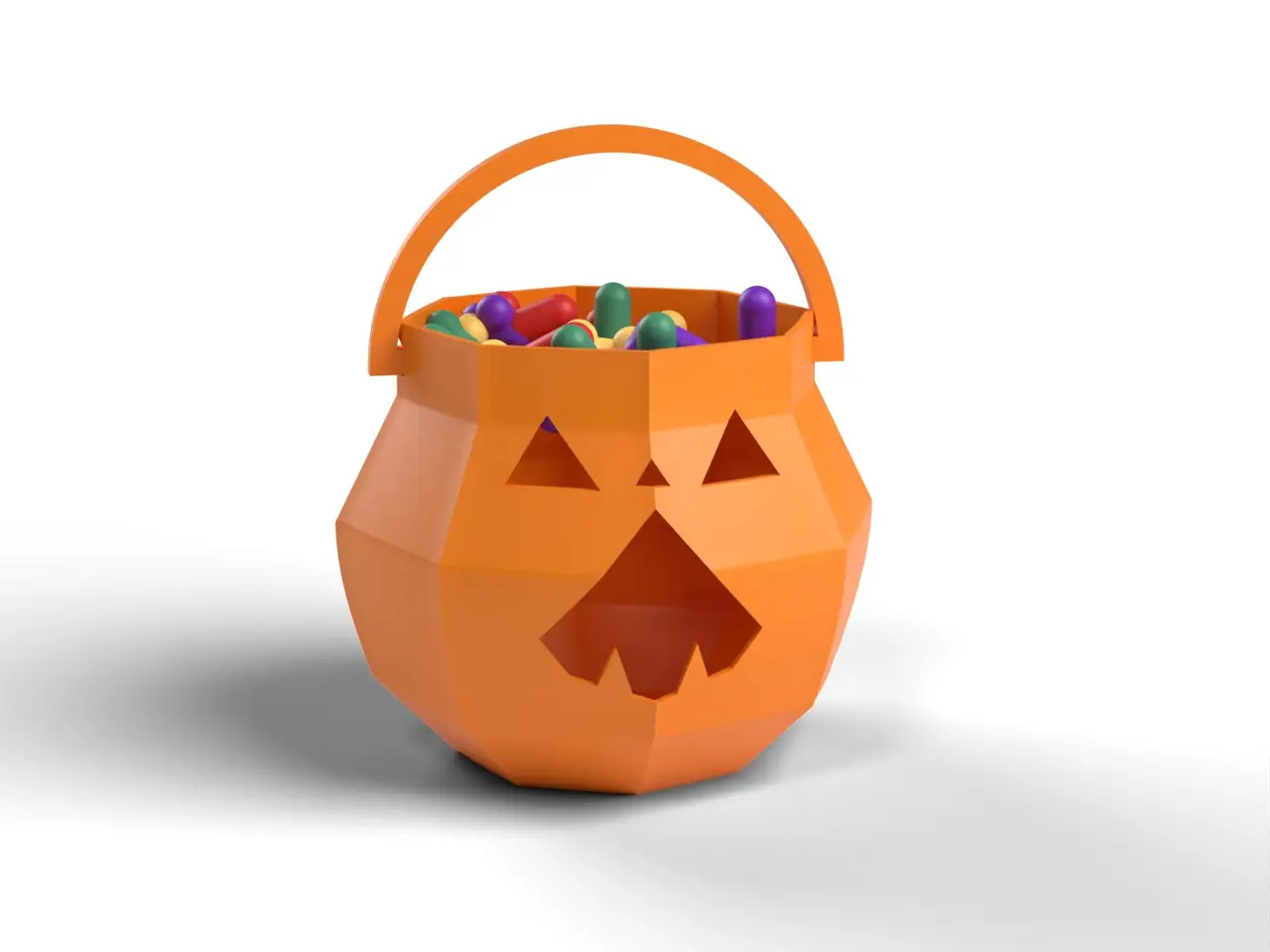 Trick or Treat Pumpkin Bucket - Jack-o'-Lantern Candy Pail with Clip-In Handle (OpenSCAD) — modelo 3D