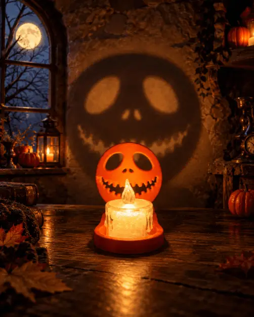 3D Printed Halloween Projection Candlesticks Set - Pumpkin Ghost Bat — modelo 3D