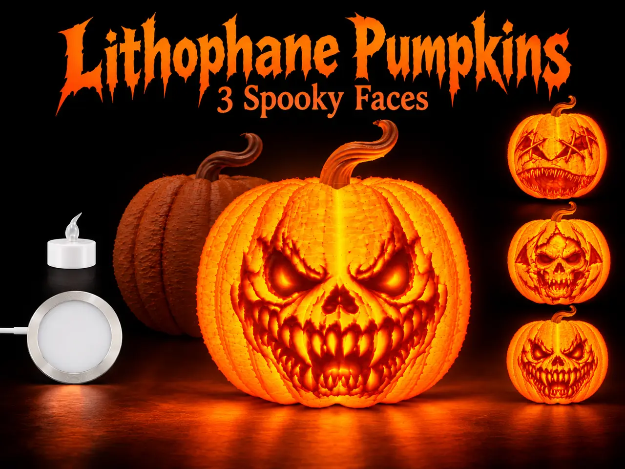 Lithophane Pumpkins - spooky faces — modelo 3D