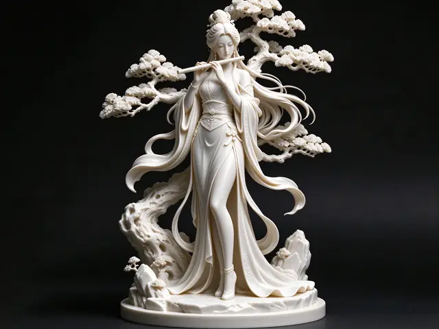 松畔笛音｜国风吹笛仕女 — modelo 3D