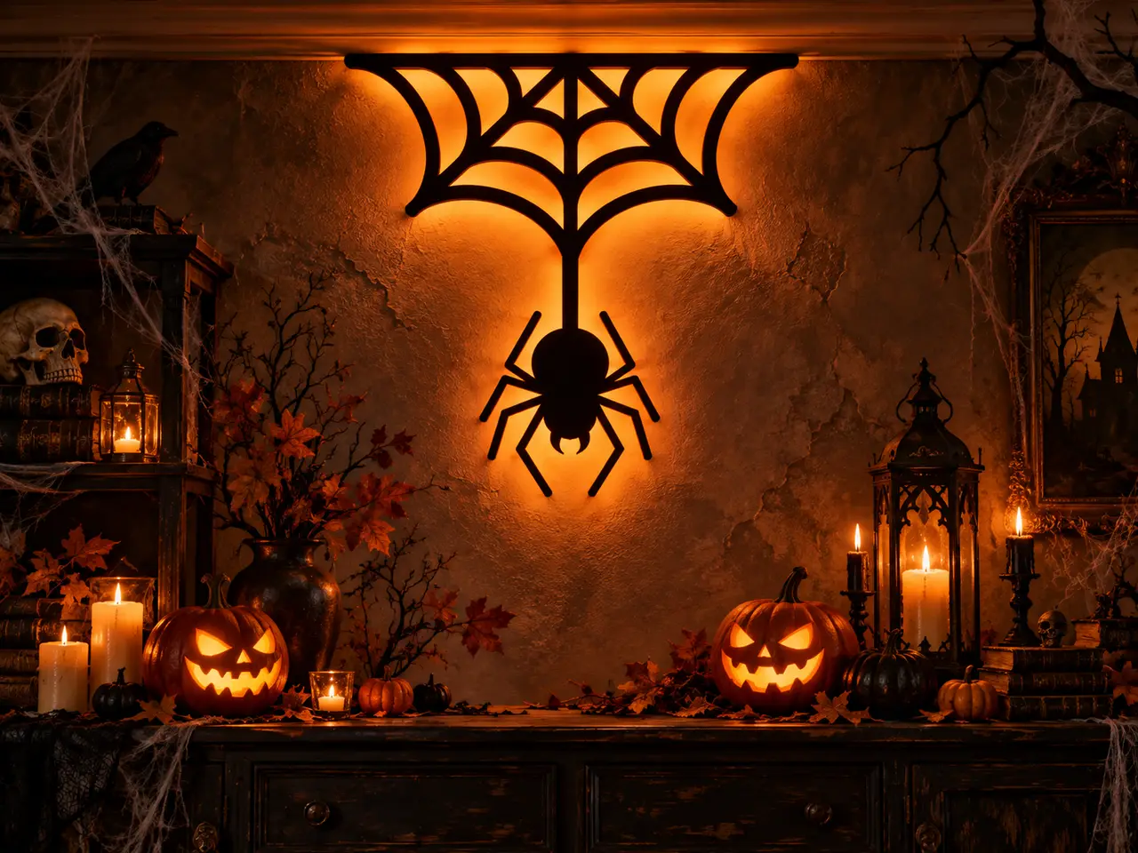 Hanging Spider Web Halloween Wall Art – Spooky Spider Decoration — modelo 3D