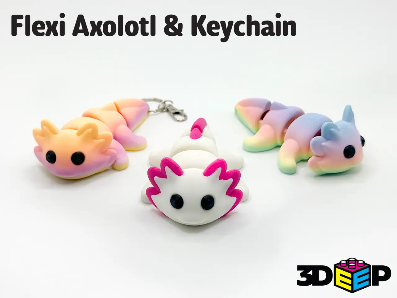 Flexi Axolotl & Keychain - No Supports — modelo 3D