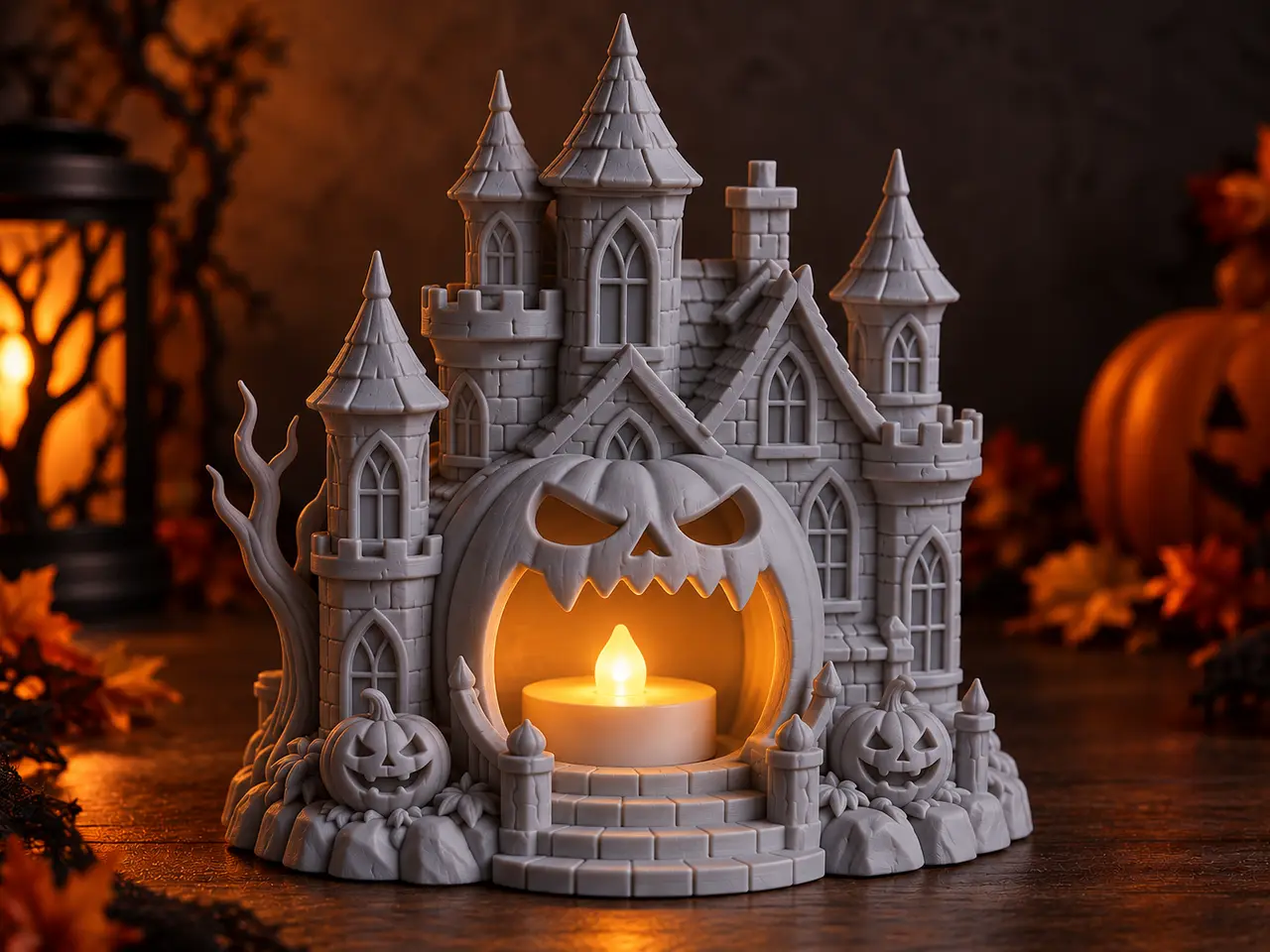 Halloween LED Tealight Holder – Haunted Castle — modelo 3D