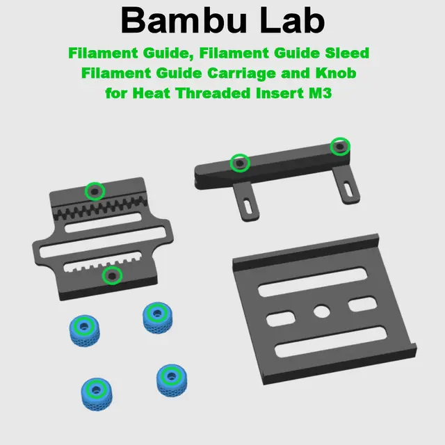 Bambu Lab Filament Spool Winder - Filament Guide, Filament Guide Sled, Filament Guide Carriage and Knob M3 Heat Threaded Insert — modelo 3D