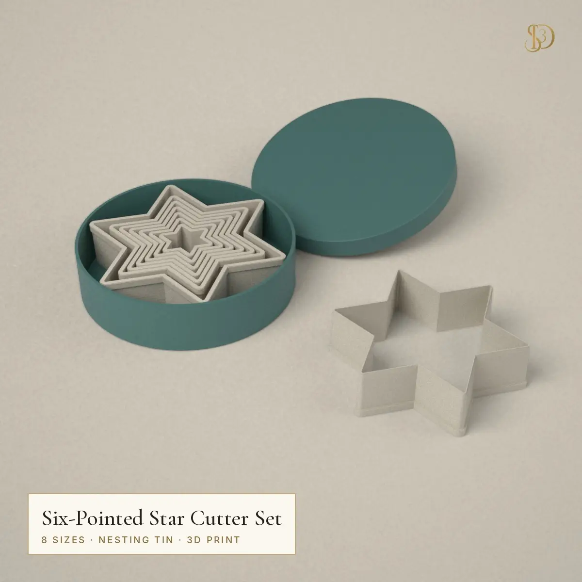 Six-Pointed Star Cookie Cutter Set – 8 Nesting Star Cutters 2.9–12.2 cm with Storage Tin — modelo 3D