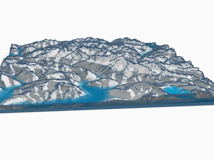 Mountain landscape with snow and layered water — modelo 3D