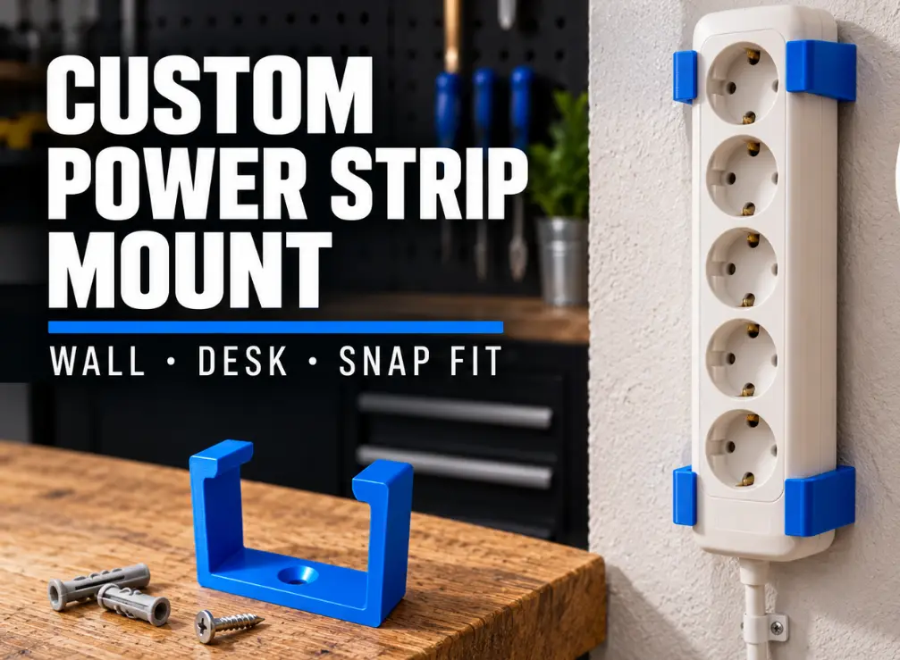 Custom Power Strip Wall Mount – Parametric Snap-Fit Holder — modelo 3D