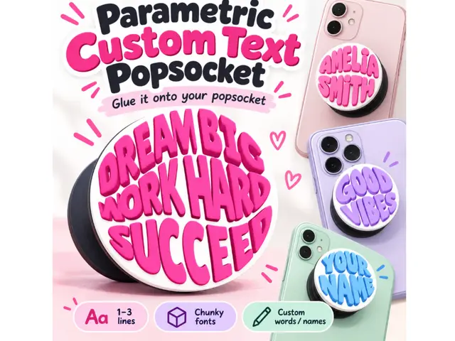 Parametric Chunky Text Pop Socket Phone Grip Name — modelo 3D