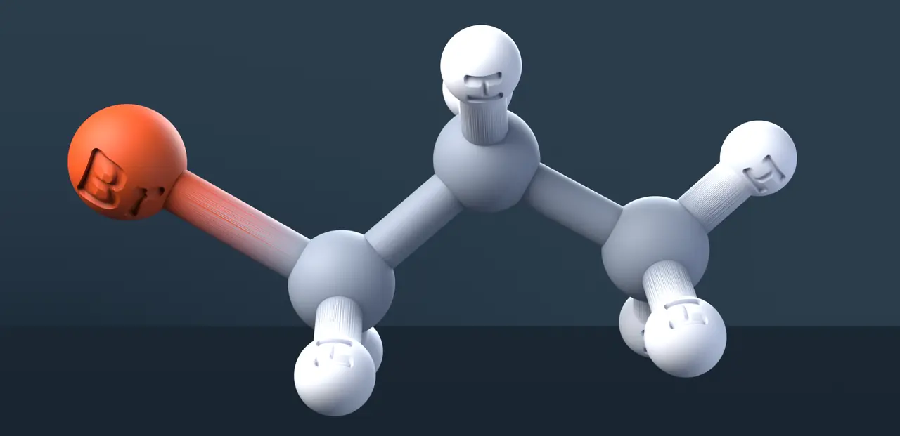 1-Bromopropane 3D Molecular Model — CAS 106-94-5 — modelo 3D