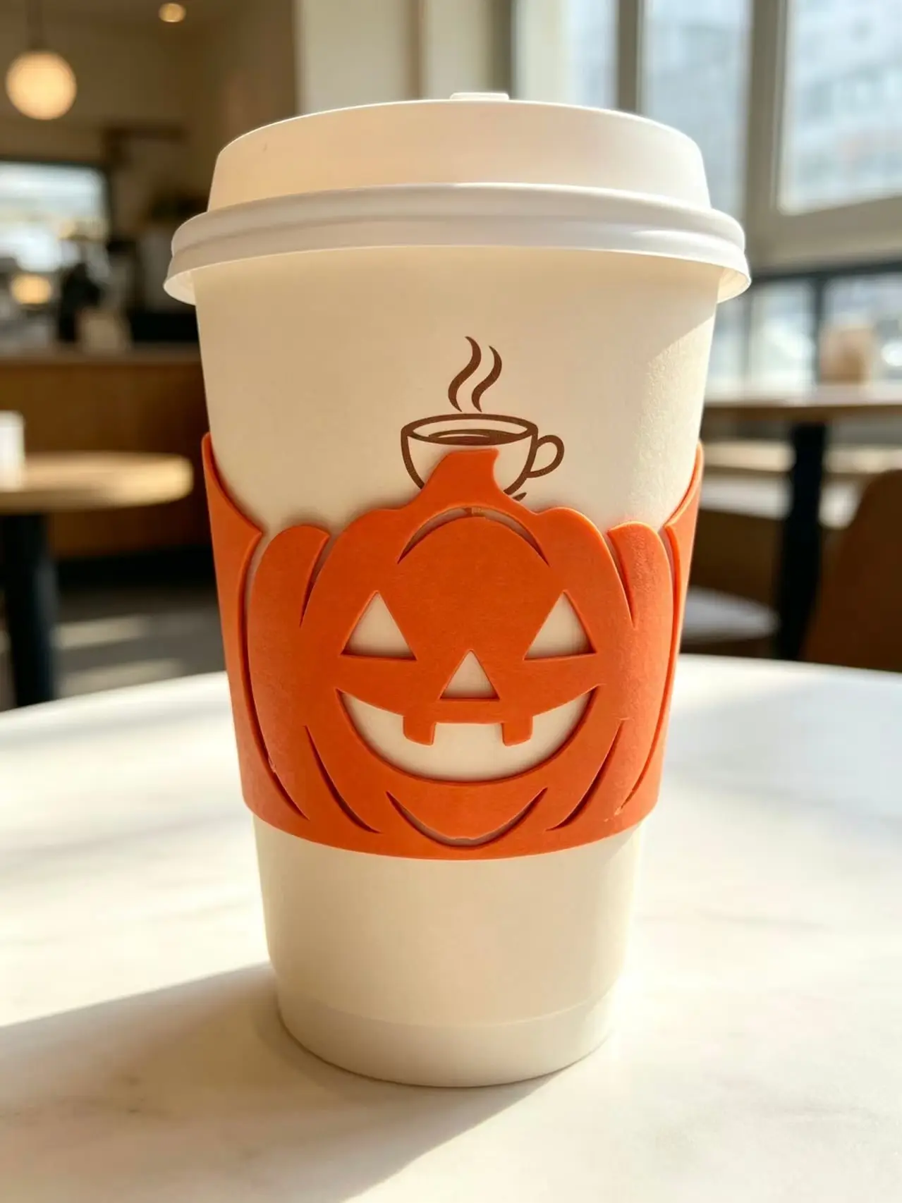 Spooky Pumpkin Coffee Cup Sleeve / Halloween Jack-O'-Lantern Drink Sleeve — modelo 3D