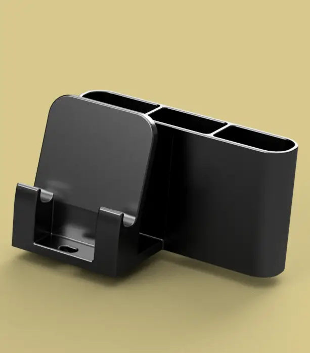 Phone Stand With Pencil Organization and Cable Routing — modelo 3D