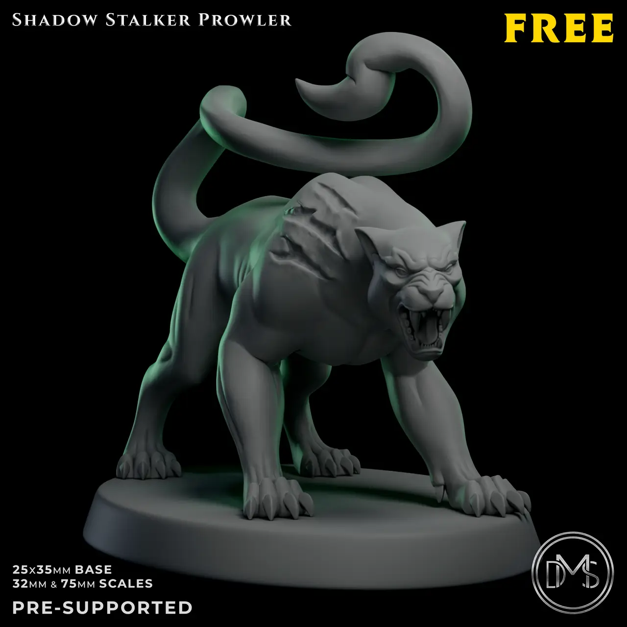 FREE Shadow Panther Miniature | D&D / TTRPG | Pre-Supported 32mm & 75mm — modelo 3D