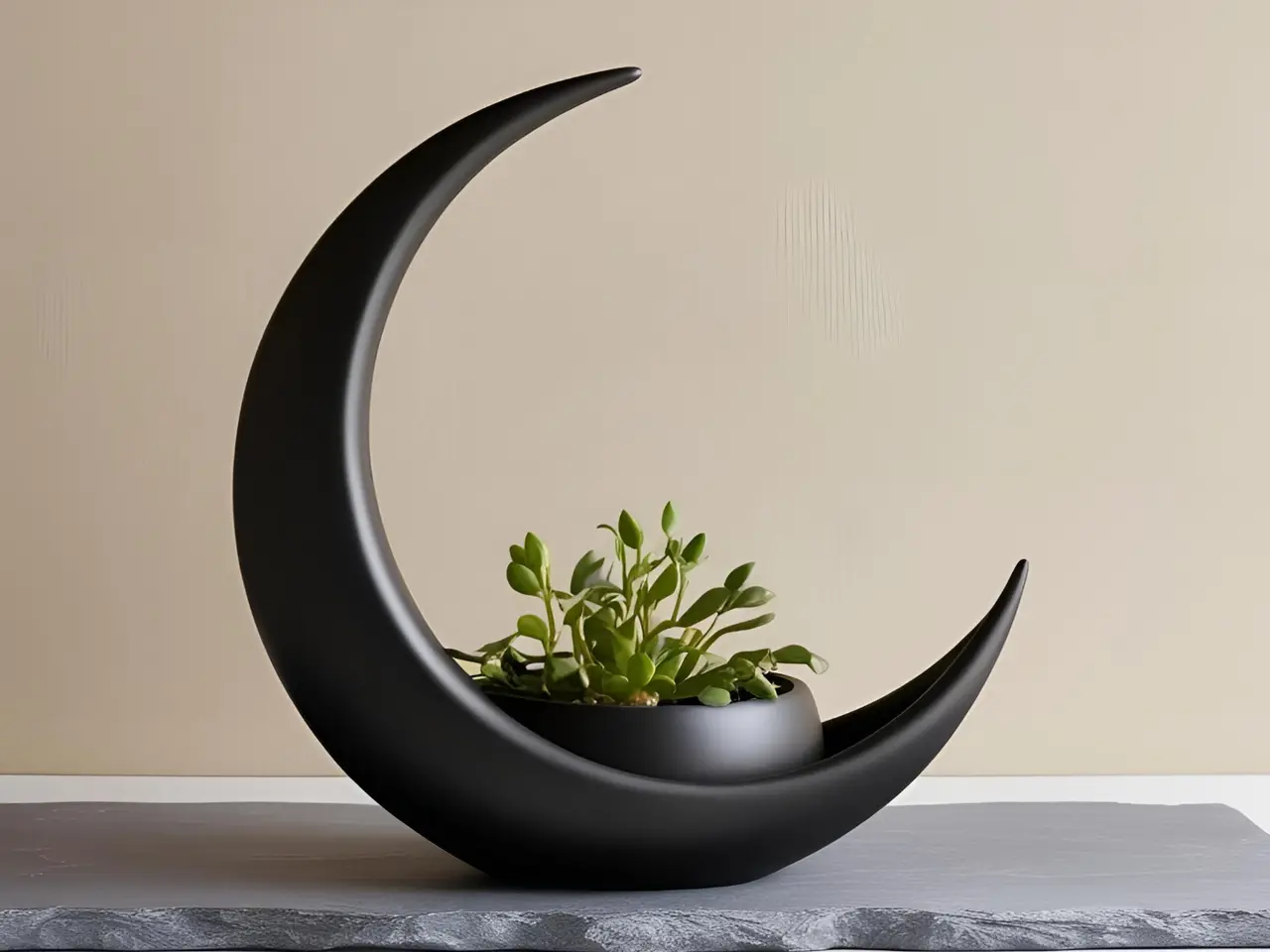 Crescent Moon Decoration With Elliptical Plant Pot — modelo 3D