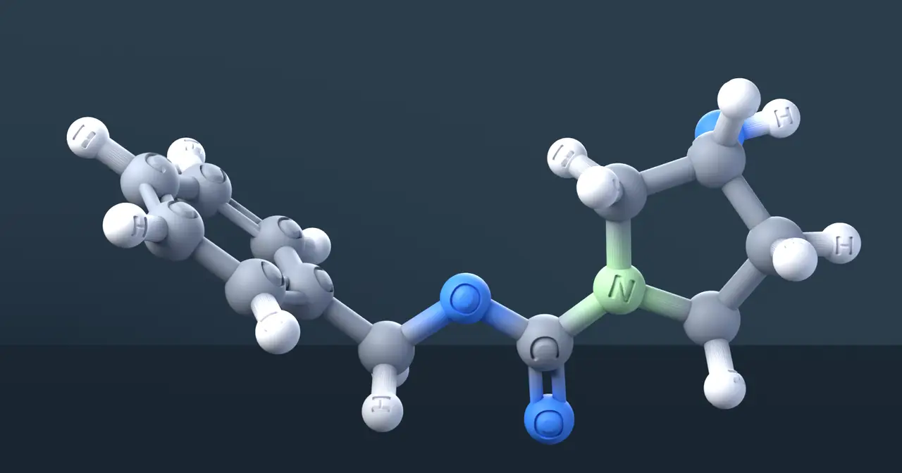 (R)-(-)-1-CBZ-3-pyrrolidinol 3D Molecular Model — CAS 100858-33-1 — modelo 3D