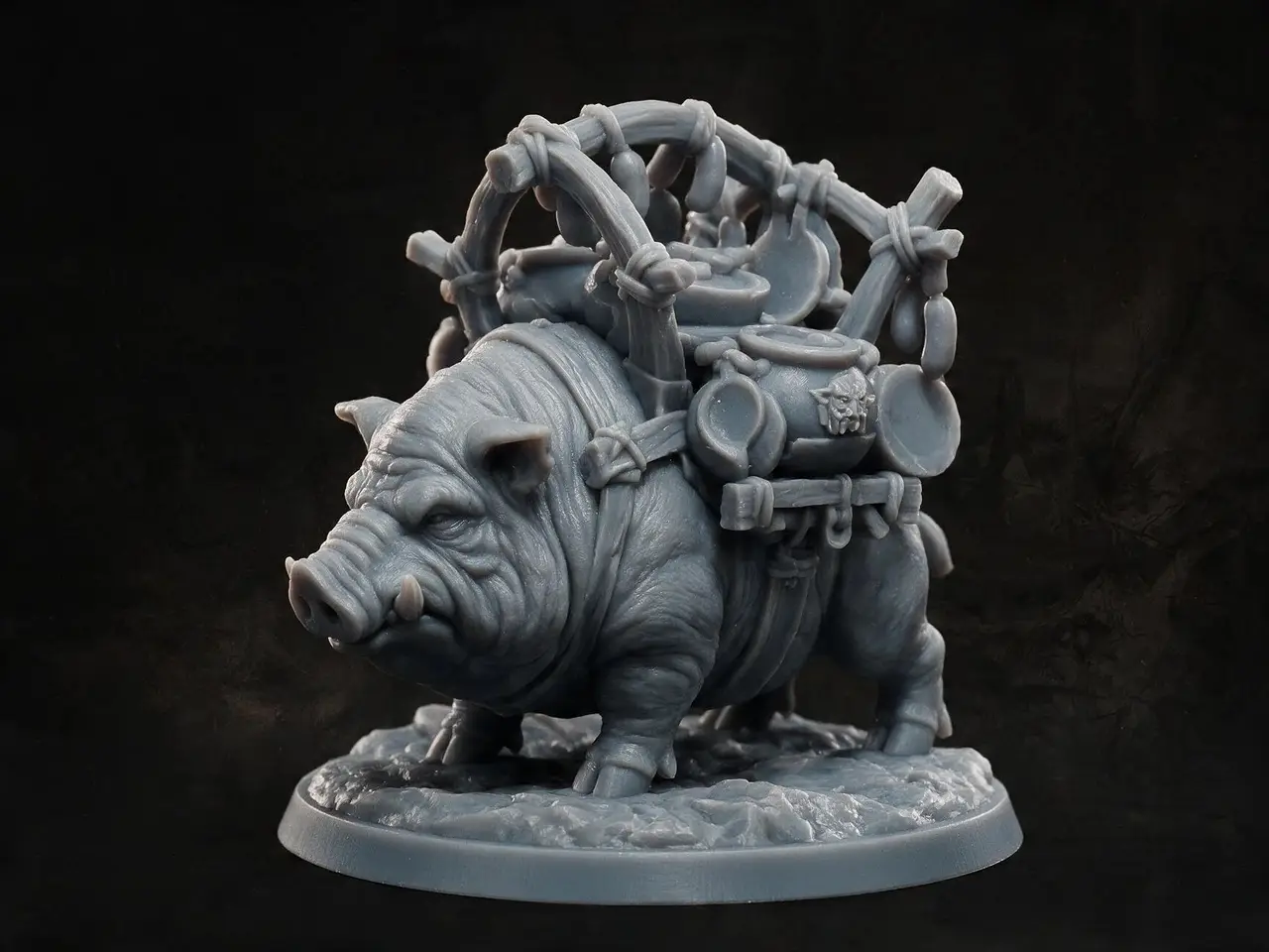 Orc Chef with Dire Pig Grill Fantasy Miniature — modelo 3D