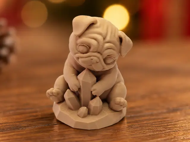 Neugieriger Mopswelpe mit Kristallformation — modelo 3D