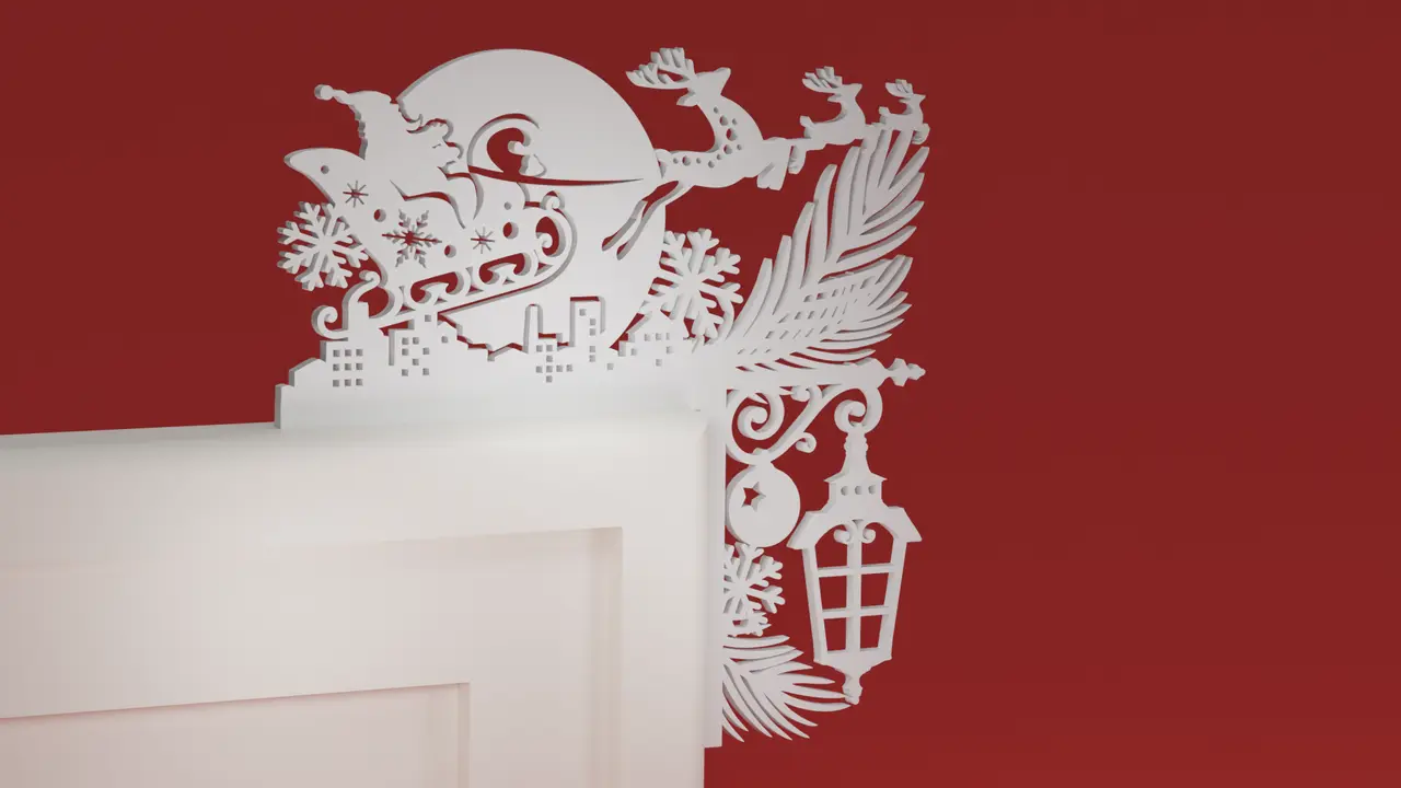 Christmas Door Trim Corner 60 - Santa Sleigh and Reindeer (Christmas ornament) — modelo 3D