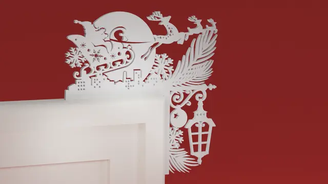 Christmas Door Trim Corner 60 - Santa Sleigh and Reindeer (Christmas ornament) — modelo 3D