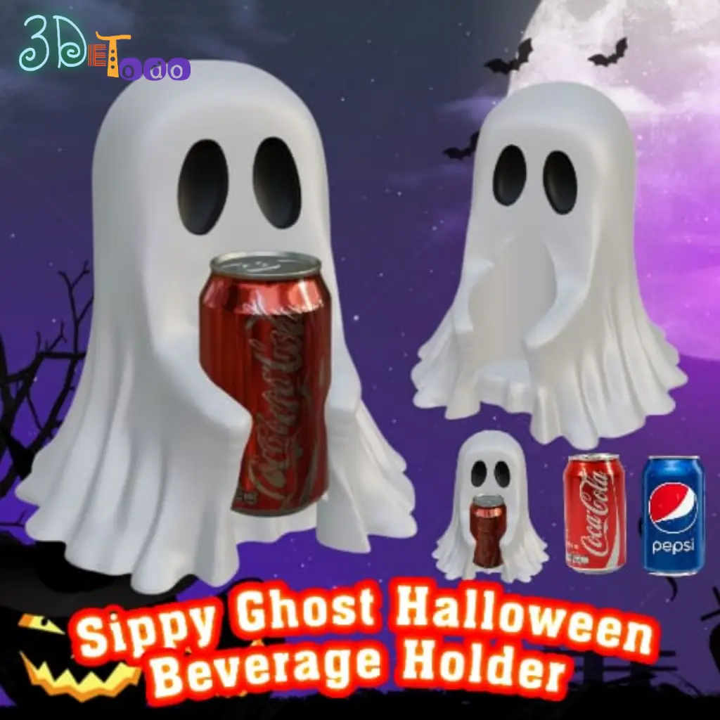 Ghost Halloween Beverage Holder - print in place - 355 ML COKE AND PEPSY — modelo 3D