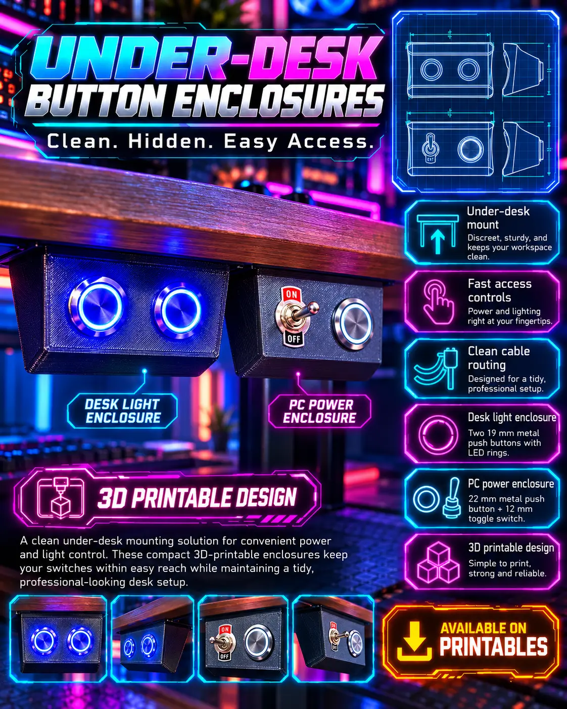 Under-Desk Button Enclosures – PC Power & Desk Light — modelo 3D