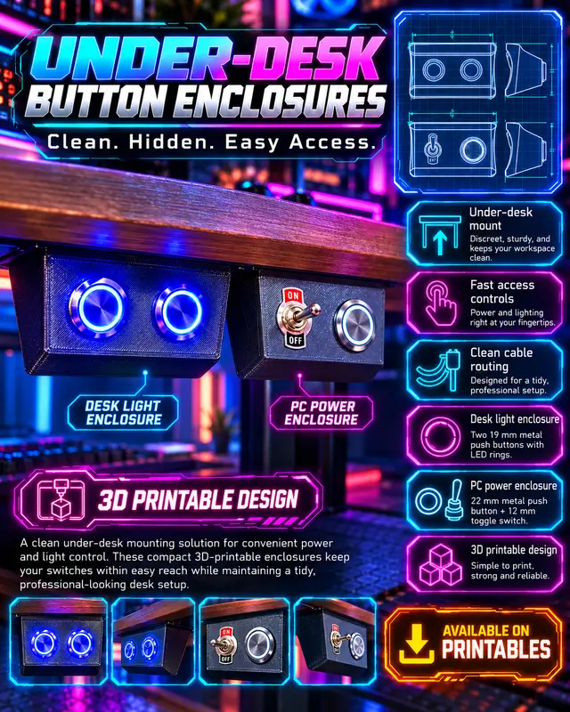 Under-Desk Button Enclosures – PC Power & Desk Light — modelo 3D