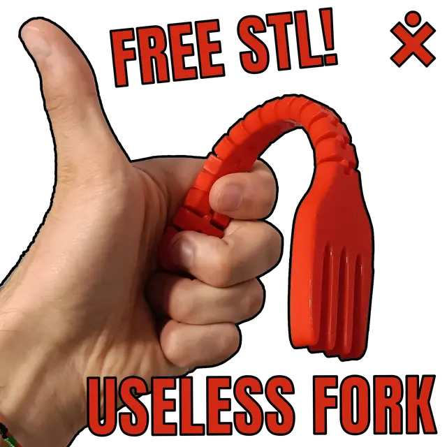 Useless fork - PRINT IN PLACE, FLEXI STL by Forbidden Miniatures — modelo 3D