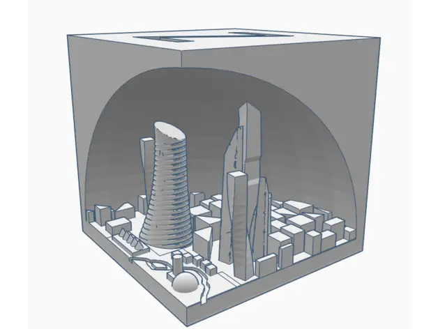 a normal XYZ 20mm calibration cube but with a city on the inside — modelo 3D
