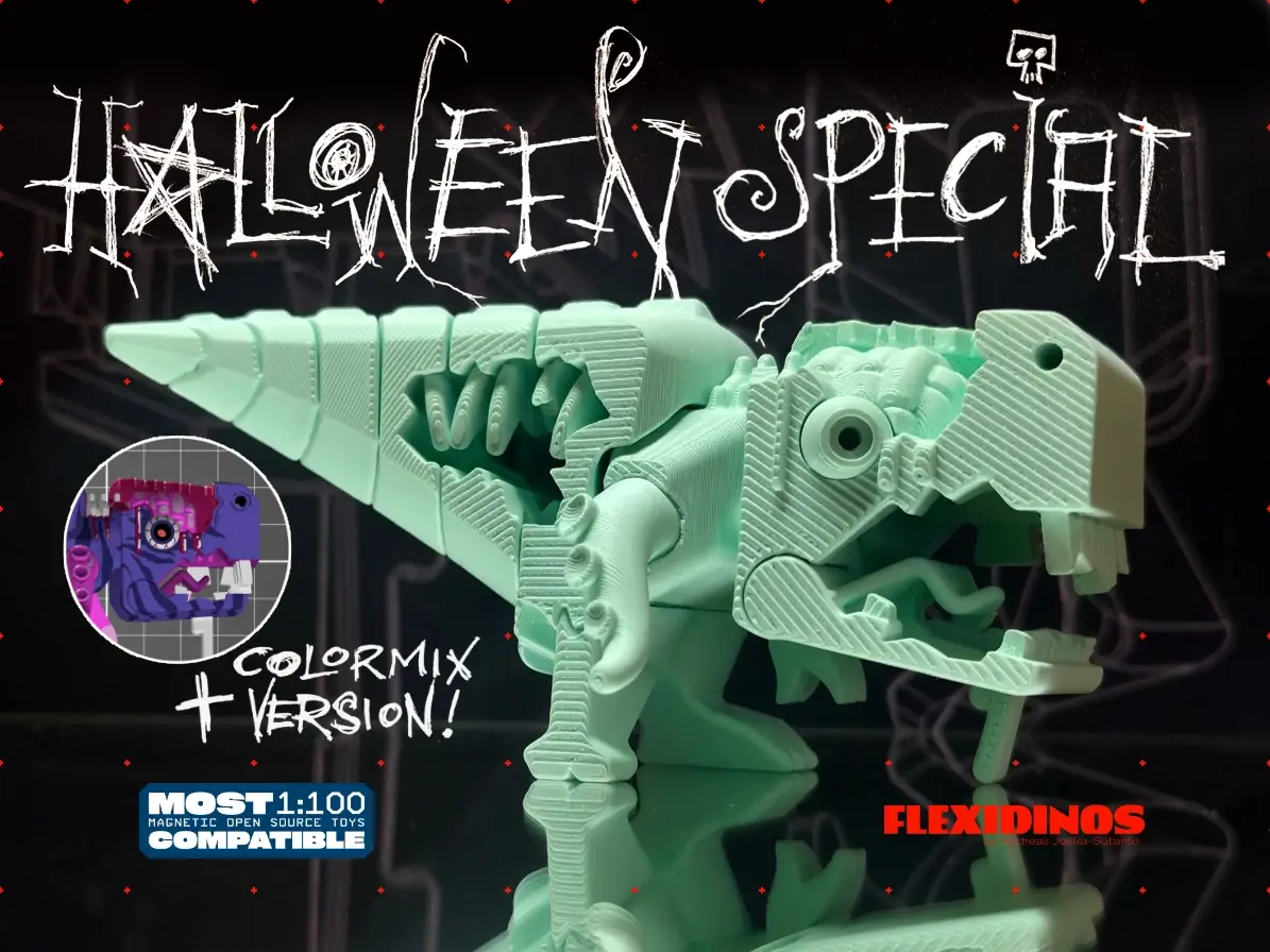 FlexiDinos Tinkerbell the flexi Z-Rex Mutant Zombie print in place articulated dinosaur T-Rex Halloween Special — modelo 3D