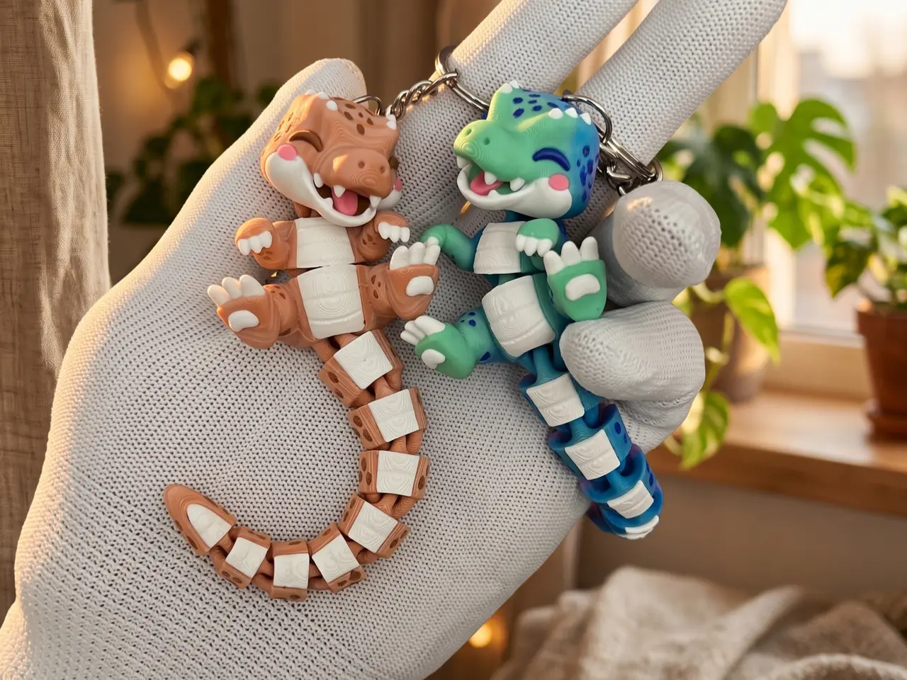 Fluffy Tails Cute Baby T-Rex Dinosaur - Articulated Toy, Keychain & Magnet — modelo 3D
