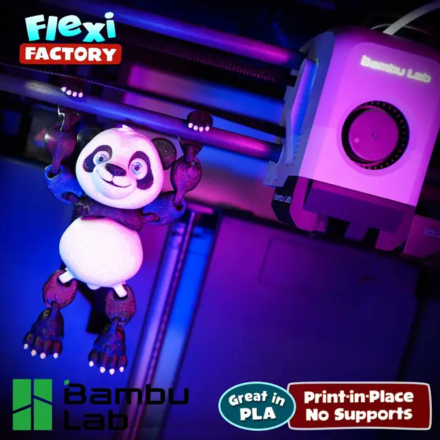 Flexi Factory Bambu Lab Print-in-Place Panda and Stand — modelo 3D
