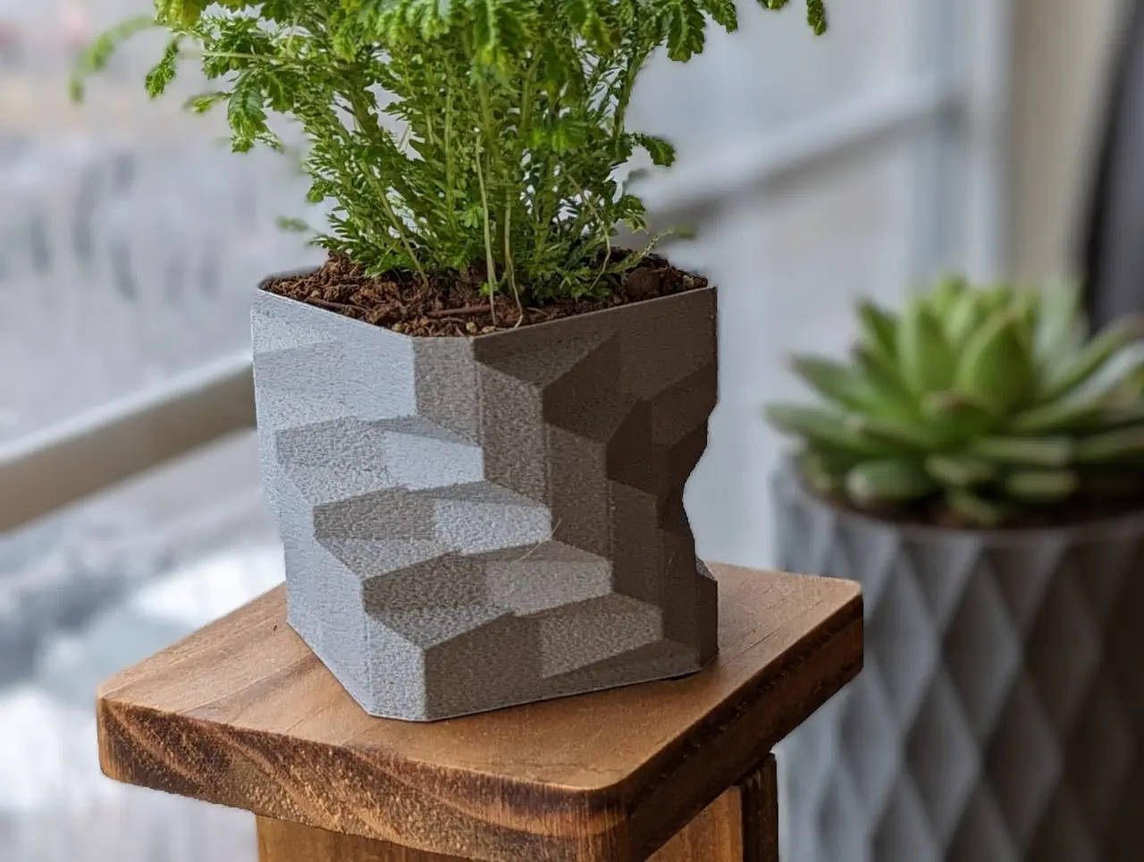 Twisted Square Planter with Drainage Tray for Small Houseplants — modelo 3D