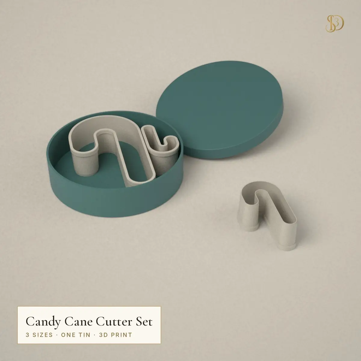 Candy Cane Cookie Cutter Set – 3 Cutters 4.8–11.9 cm in One Storage Tin — modelo 3D