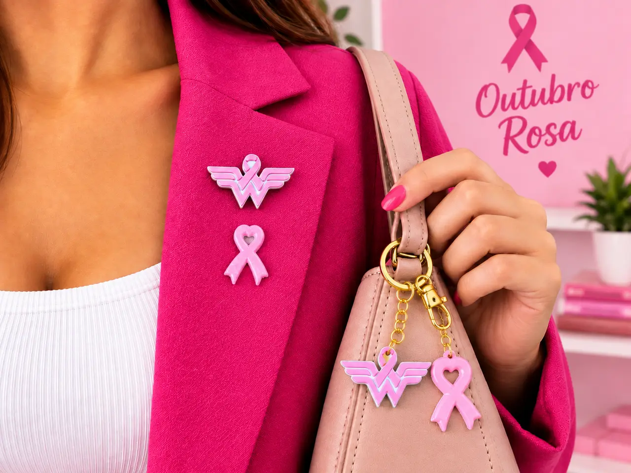 Outubro Rosa – Wonder Broche e Chaveiro — modelo 3D