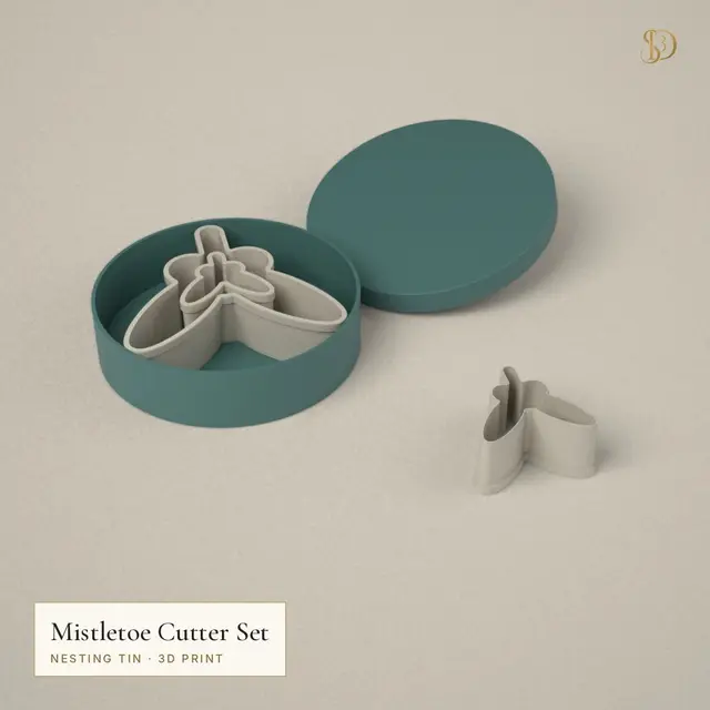 Mistletoe Cookie Cutter Set – 3 Nesting Cutters 4.3–10.4 cm with Storage Tin — modelo 3D