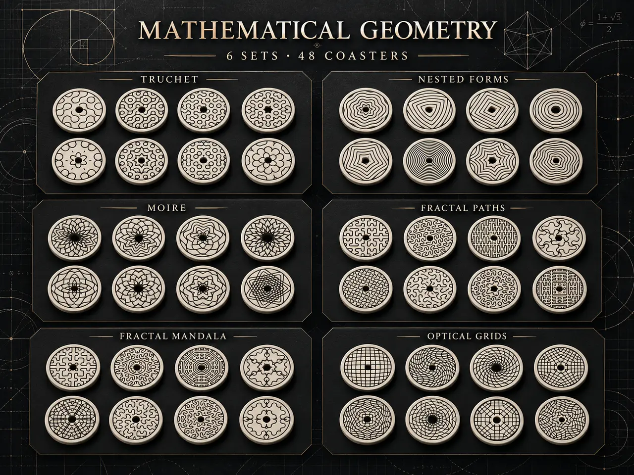 Coaster Set: Mathematical Geometry (Fractal, Moire, Op Art) — modelo 3D